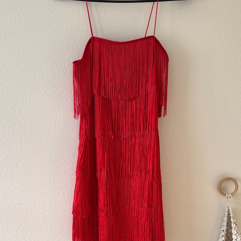 Chic Red Fringe Mini Dress